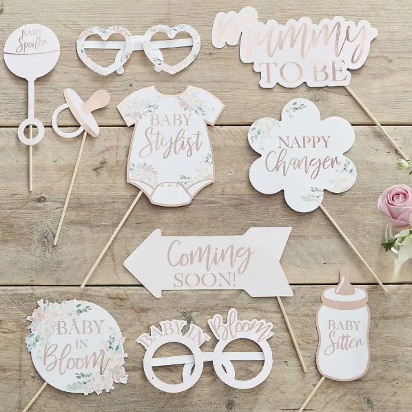 Photo Booth Props Baby Shower Floral – 10 stuks